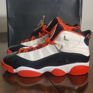 Air Jordan Kids' Retro 6 Rings Basketball Shoes - White/Black/Orange